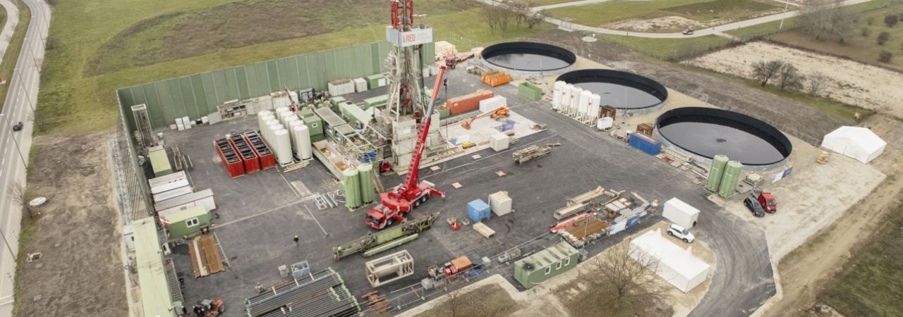 Bohrplatz Tiefengeothermie-Anlage Aspern aus der Vogelperspektive